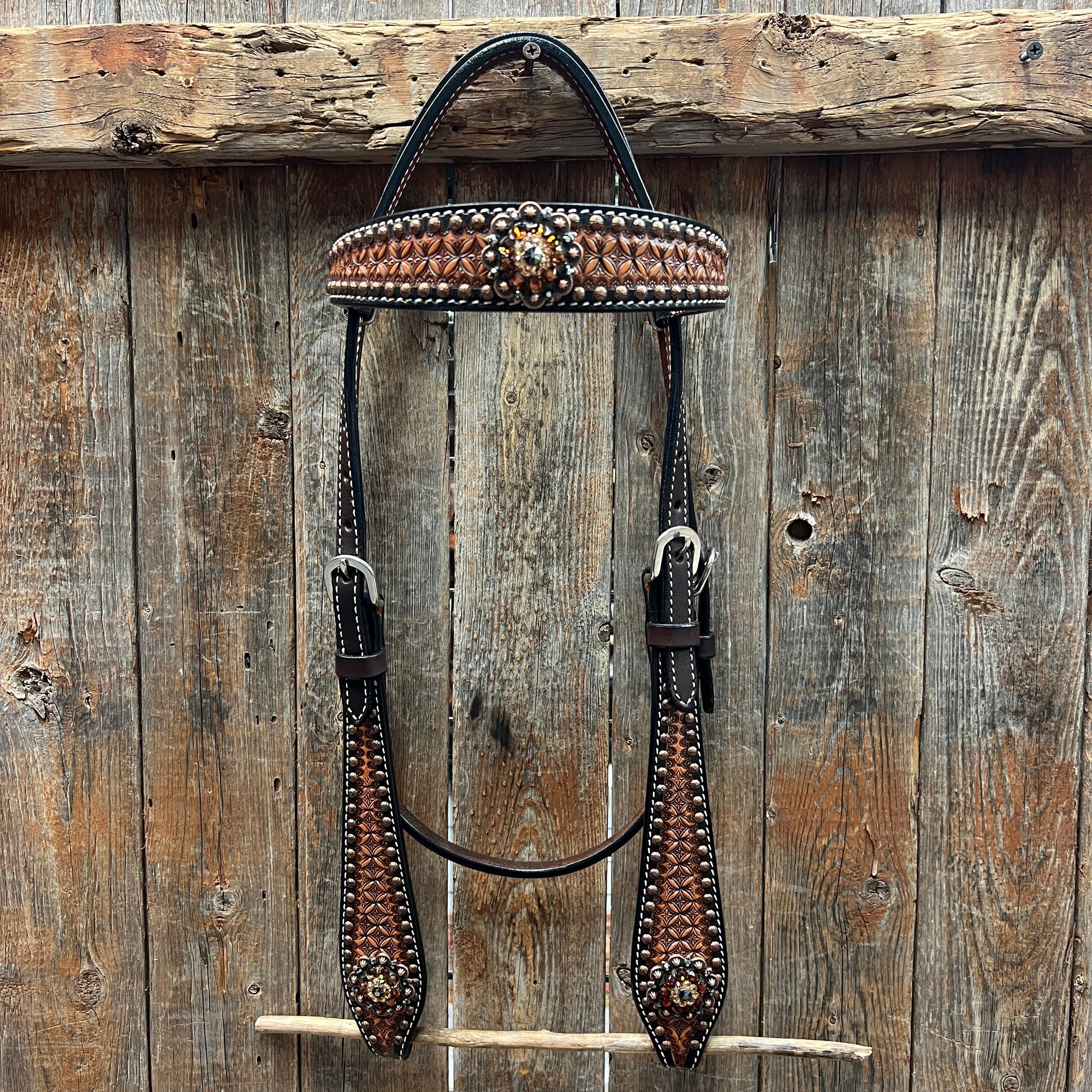 Two Tone Honeycomb Copper Dot Jet, Champagne and Topaz Browband / Breastcollar Tack Set 