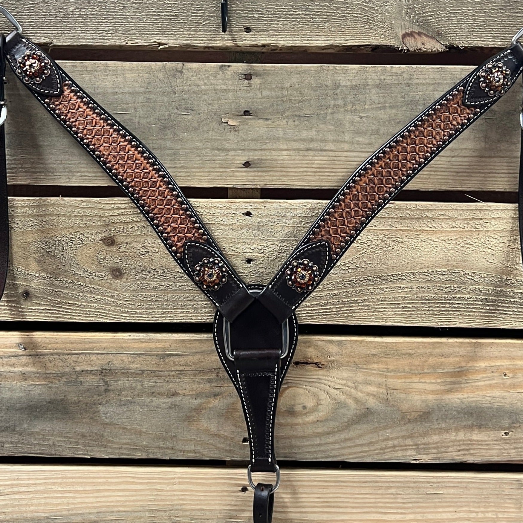 Two Tone Honeycomb Copper Dot Jet, Champagne and Topaz Browband / Breastcollar Tack Set 