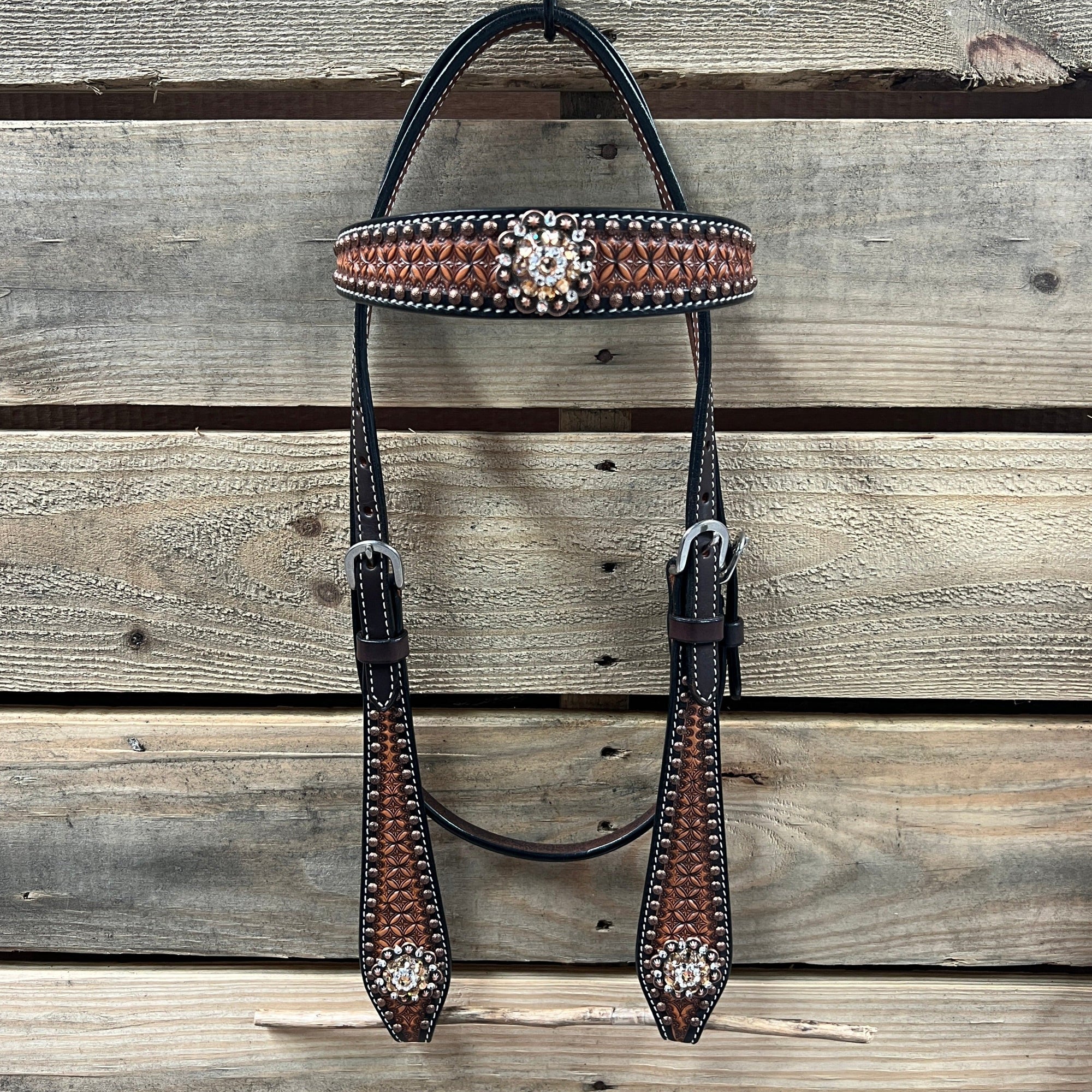 Two Tone Honeycomb Copper Dot Champagne and Clear Browband / Breastcollar Tack Set 