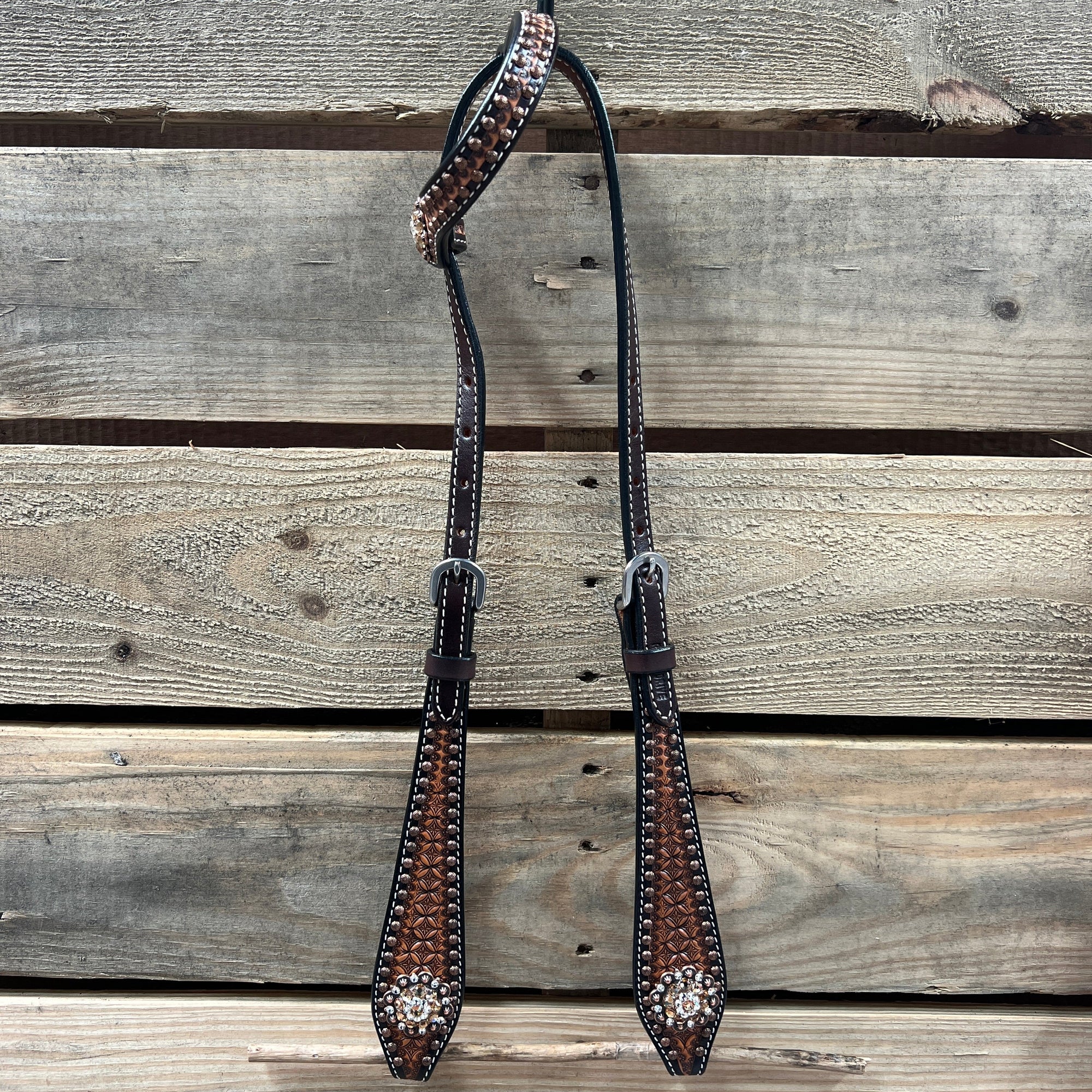 Two Tone Honeycomb Copper Dot Champagne and Clear Browband / Breastcollar Tack Set 