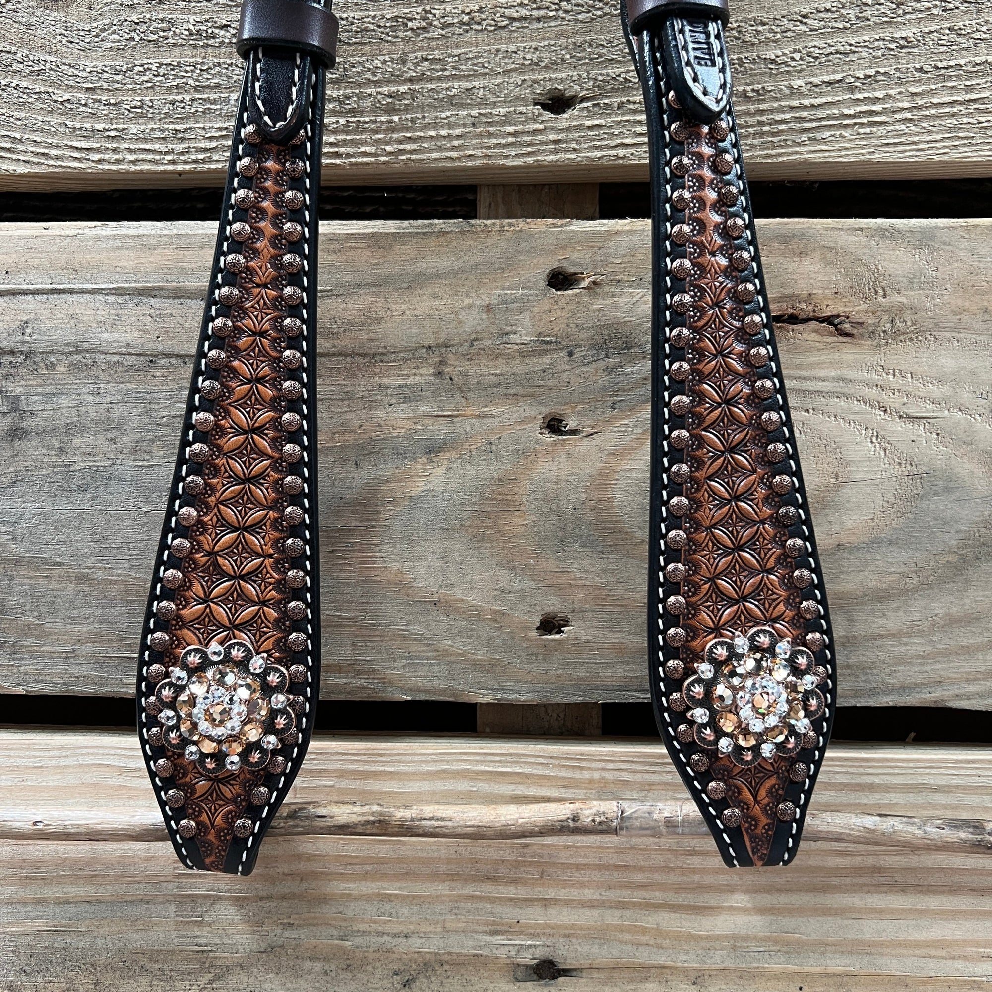 Two Tone Honeycomb Copper Dot Champagne and Clear Browband / Breastcollar Tack Set 