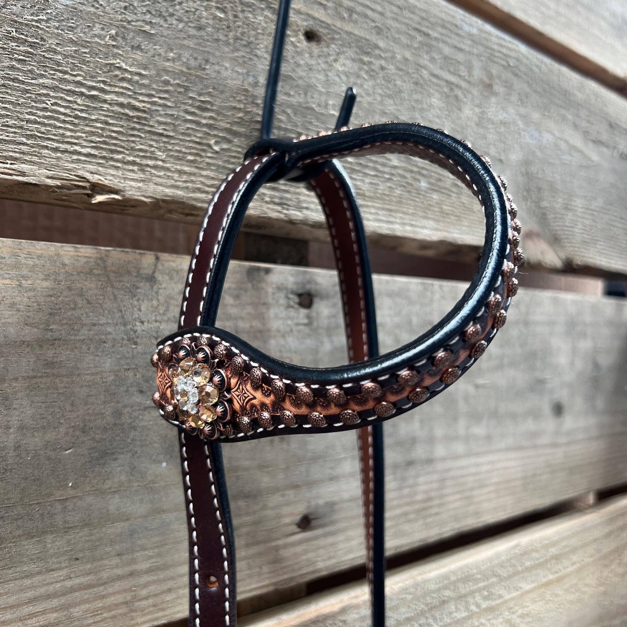 Two Tone Honeycomb Copper Dot Champagne and Clear Browband / Breastcollar Tack Set 