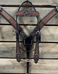 Two Tone Honeycomb Copper Flower Browband/One Ear Headstall & Breastcollar Tack Set 