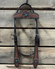 Two Tone Honeycomb Copper Flower Browband/One Ear Headstall & Breastcollar Tack Set 