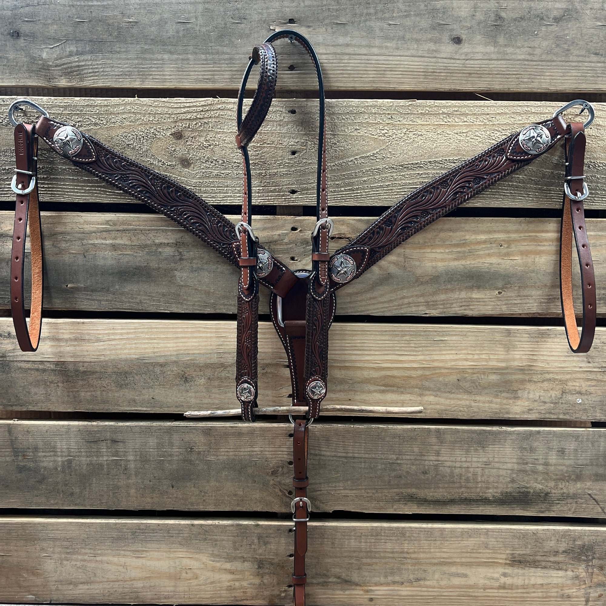 Dark Oil Braid Texas Star Browband Tack Set  