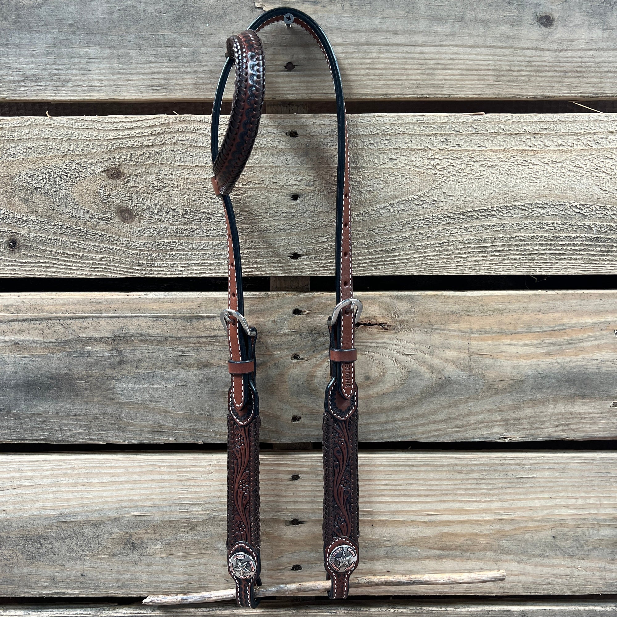 Dark Oil Braid Texas Star Browband Tack Set  