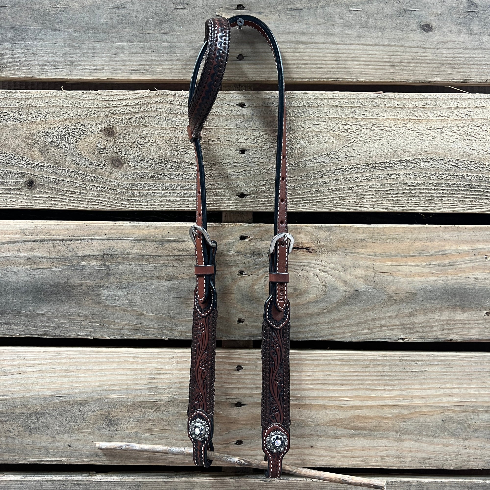 Dark Oil Braid Jet and AB Browband / One Ear Tack Set  