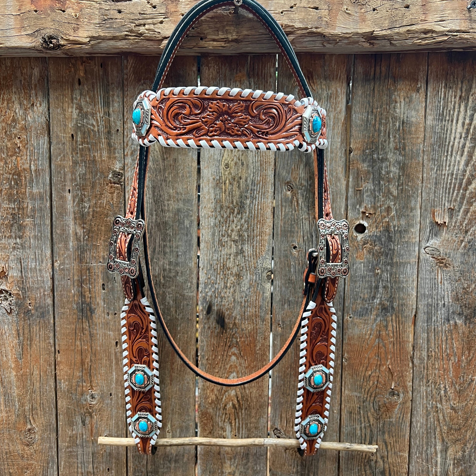 Whipstitch Copper and Turquoise Browband 