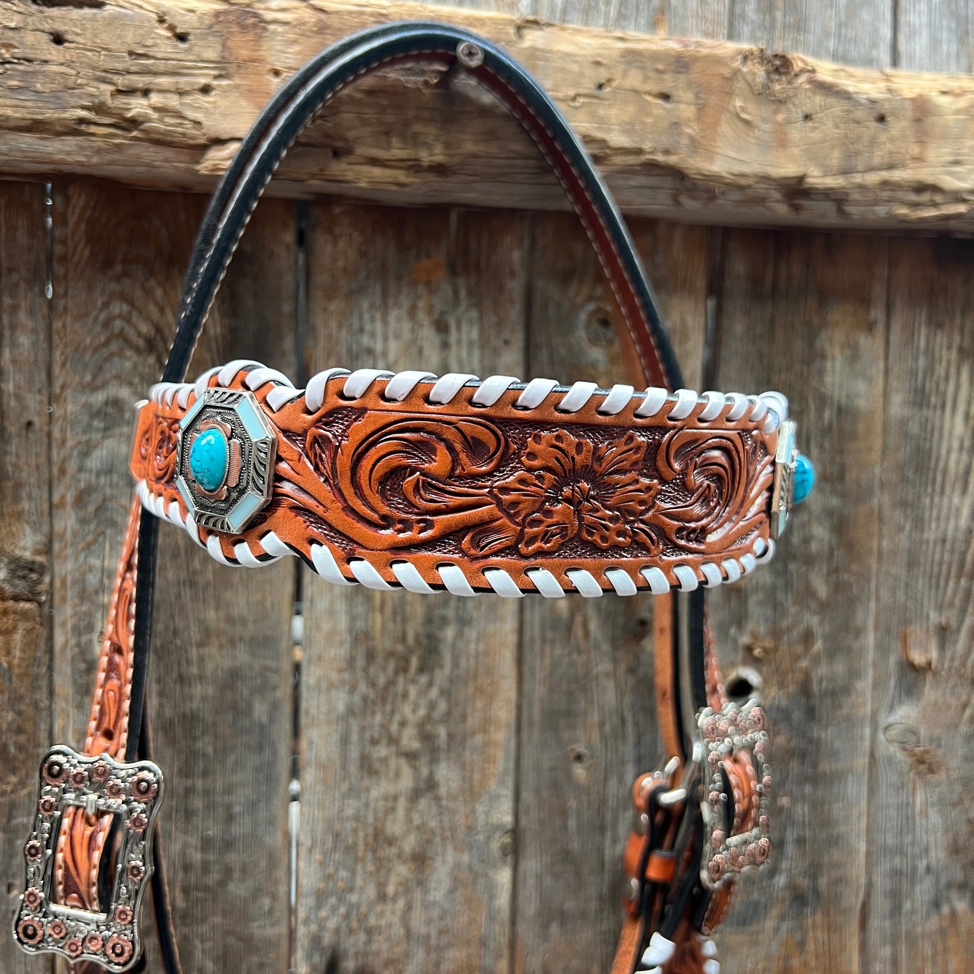 Whipstitch Copper and Turquoise Browband 