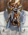 35X35" Blue and Gold Floral Wild Rag / Scarf WR3392
