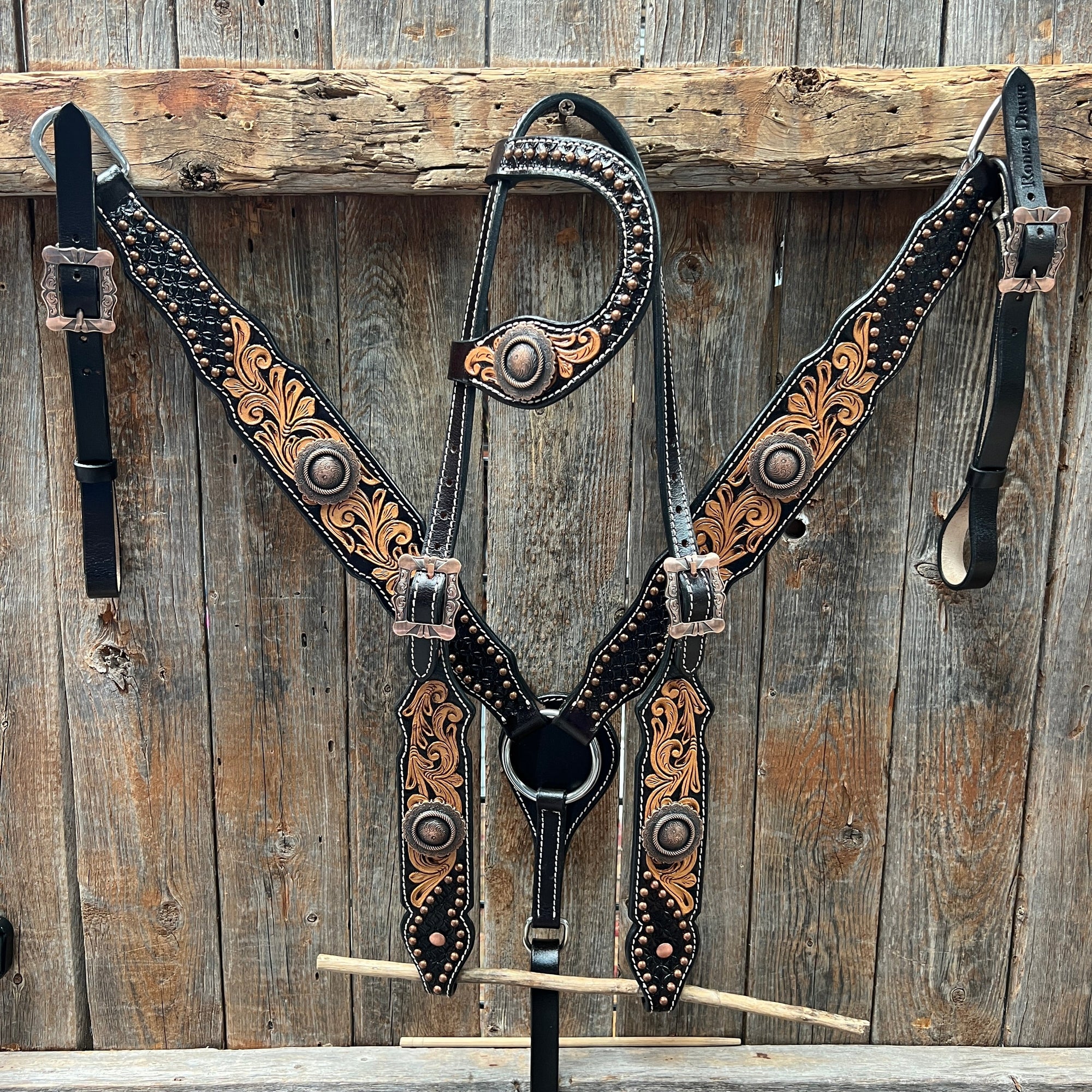 Copper Dot and Floral Copper One Ear / Breastcollar Tack Set  