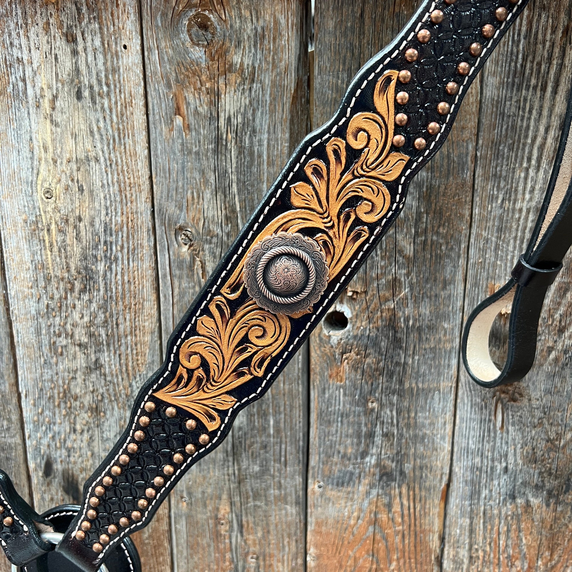 Copper Dot and Floral Copper One Ear / Breastcollar Tack Set  