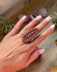 Red Coral Cluster Sterling Silver Ring – Size 9