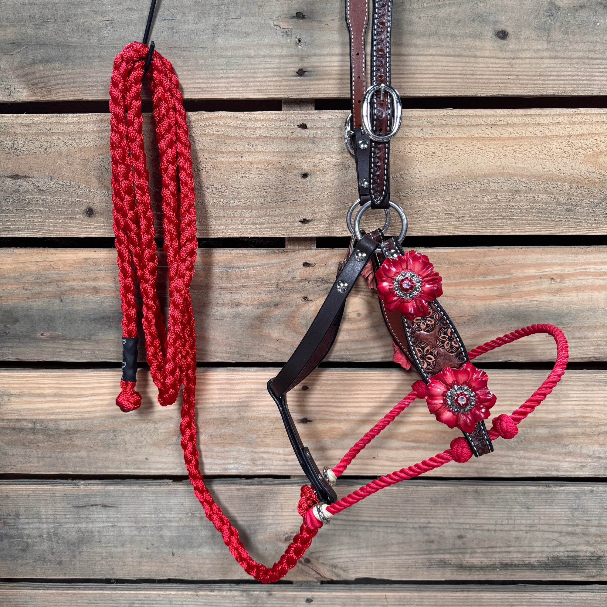 Floral Tooled Lariat &amp; Leather Combo Halter 