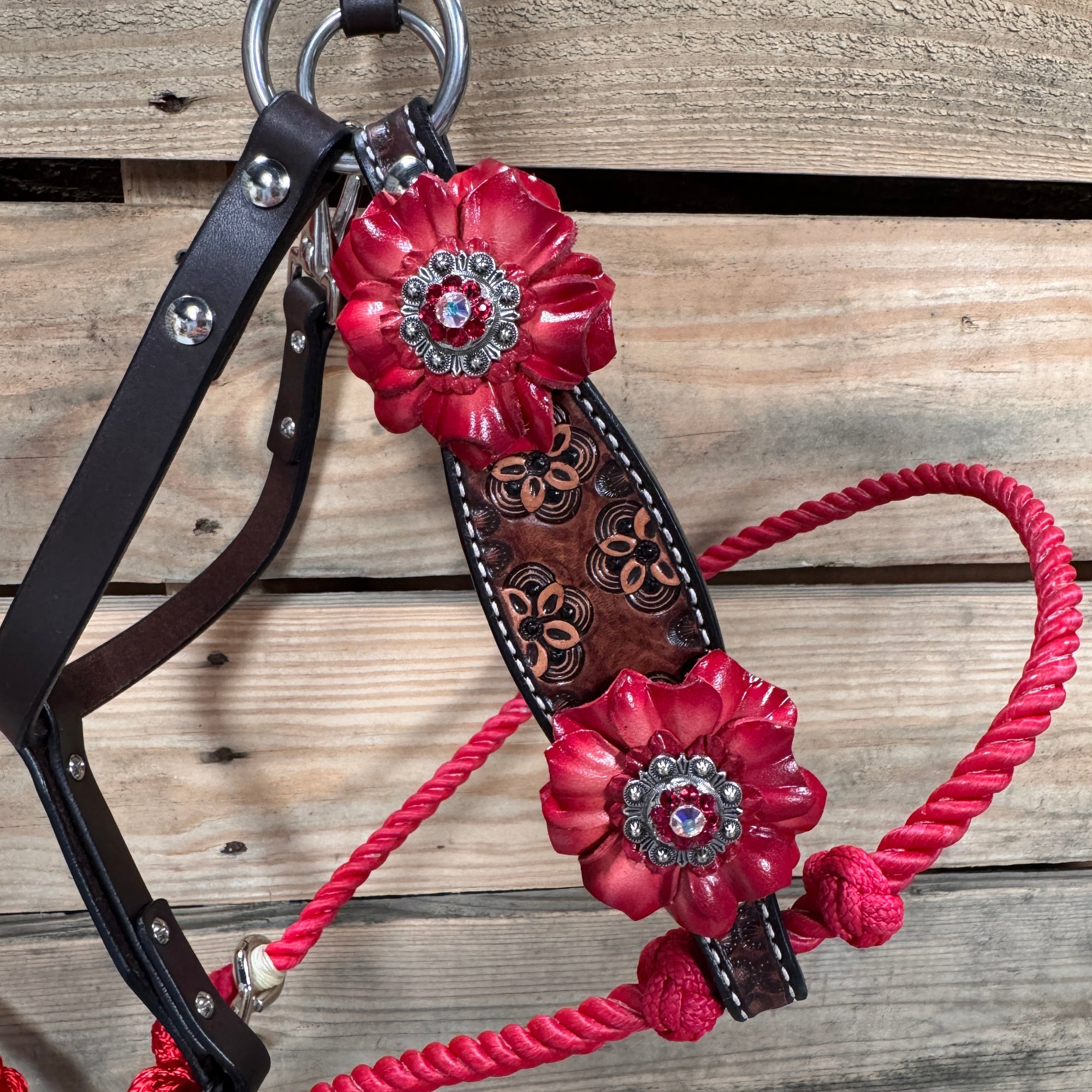 Floral Tooled Lariat &amp; Leather Combo Halter 