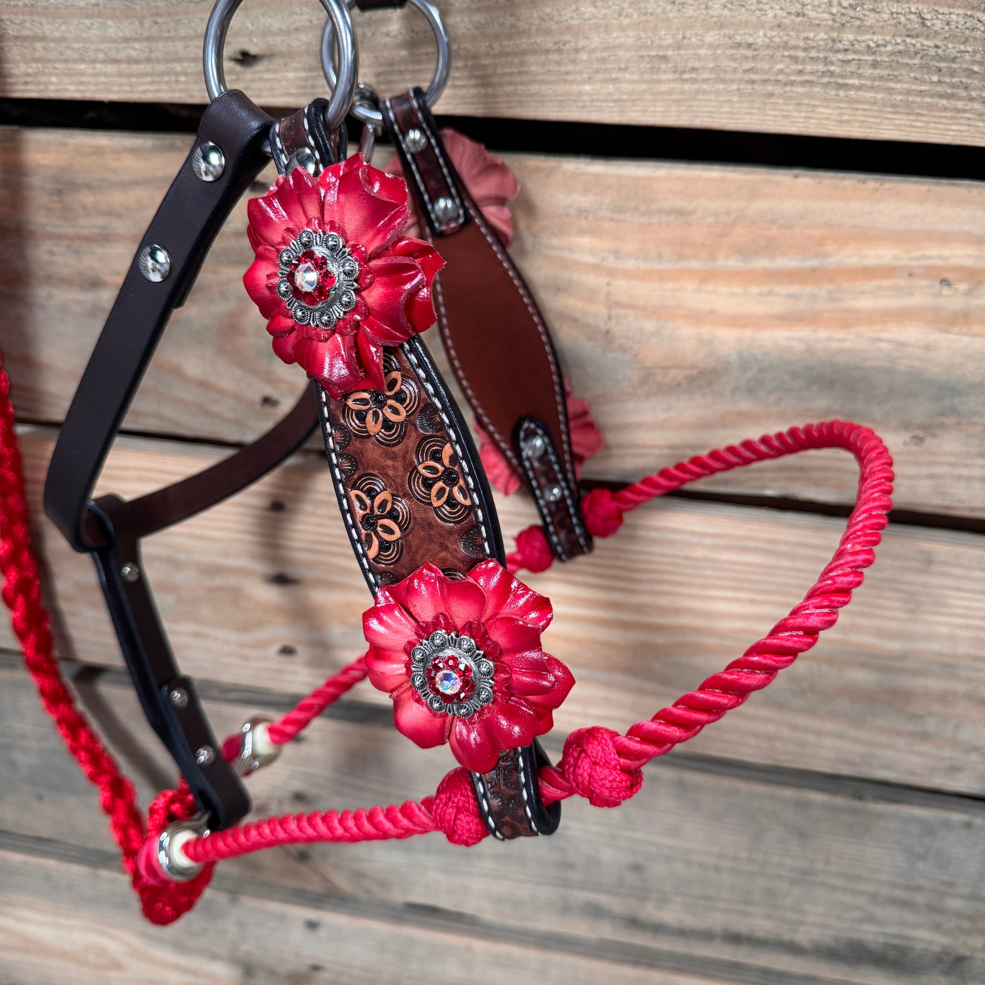 Floral Tooled Lariat &amp; Leather Combo Halter 