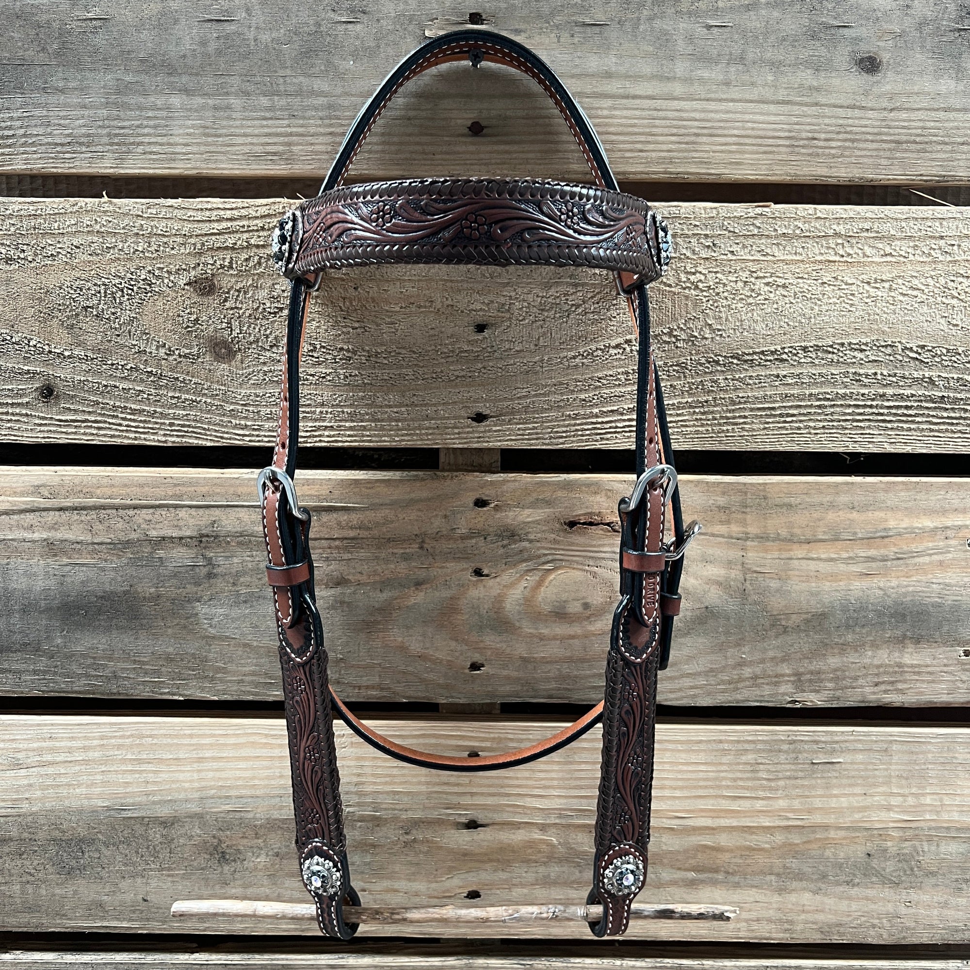 Dark Oil Braid Jet and AB Browband / One Ear Tack Set  
