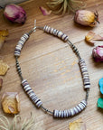 19.5” Wampum Shell Necklace – 3–8mm Sterling Silver Pearls