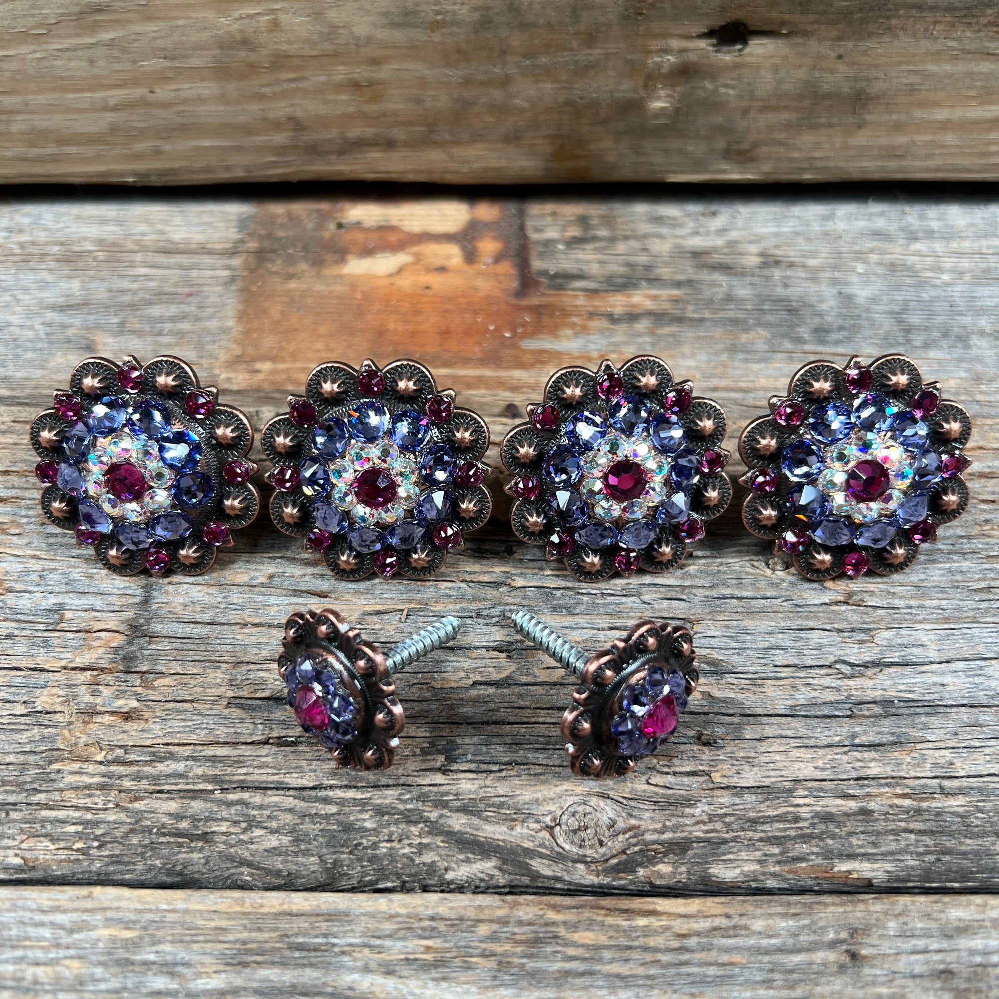 Copper Fuchsia AB &amp; Lilac Saddle Conchos