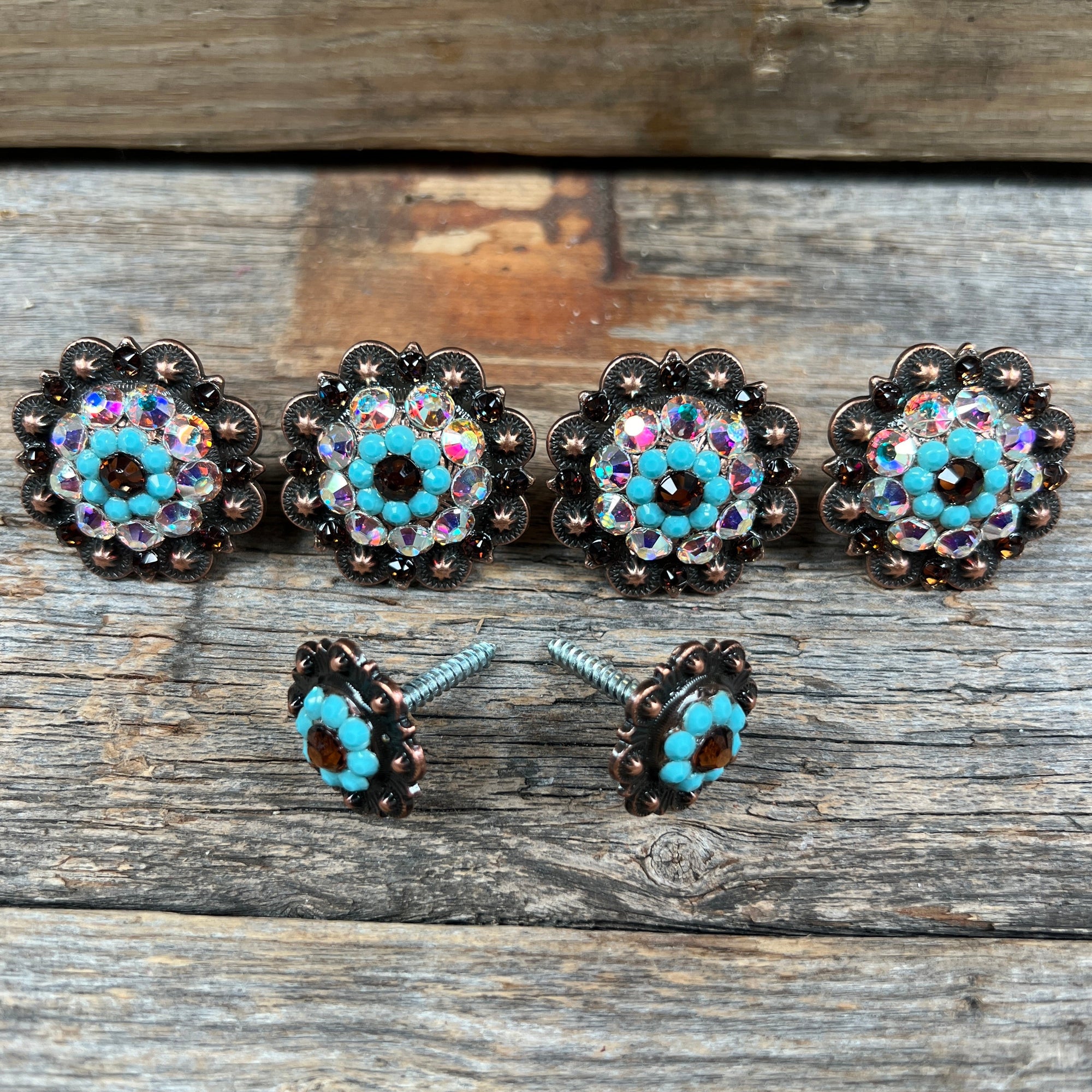 Copper Topaz Turquoise &amp; AB Saddle Conchos