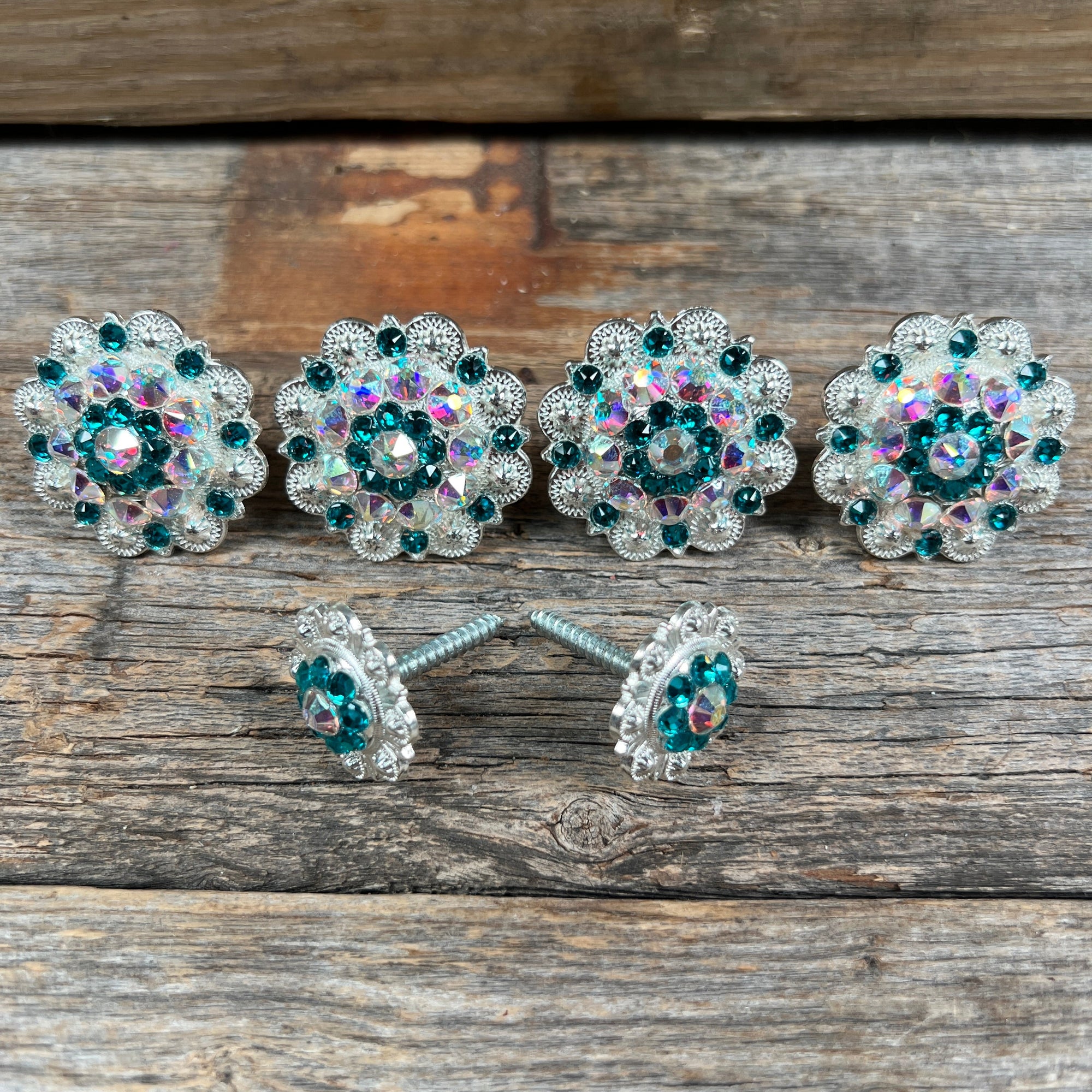 Bright Silver Teal &amp; AB Saddle Conchos