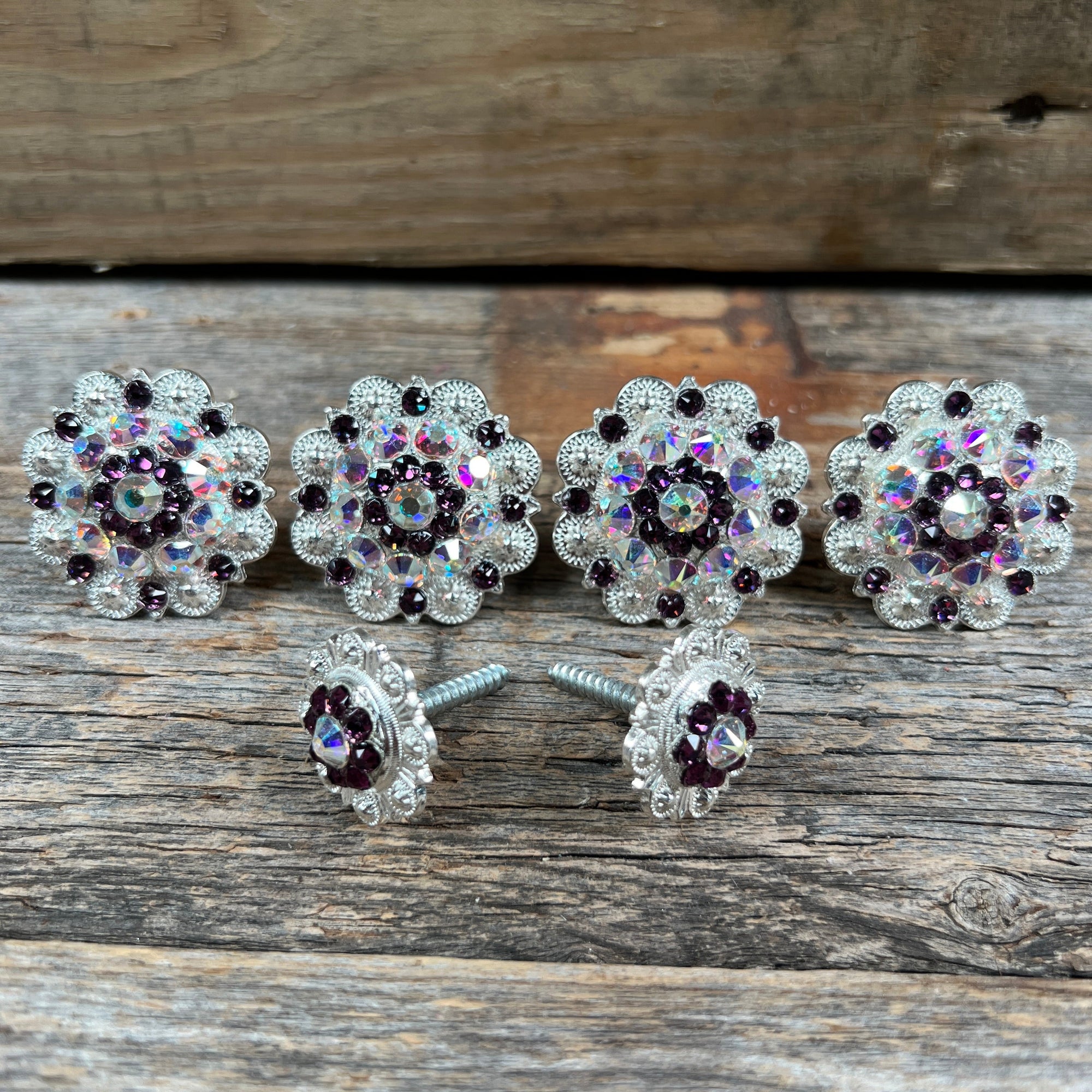 Bright Silver Purple &amp; AB Saddle Conchos