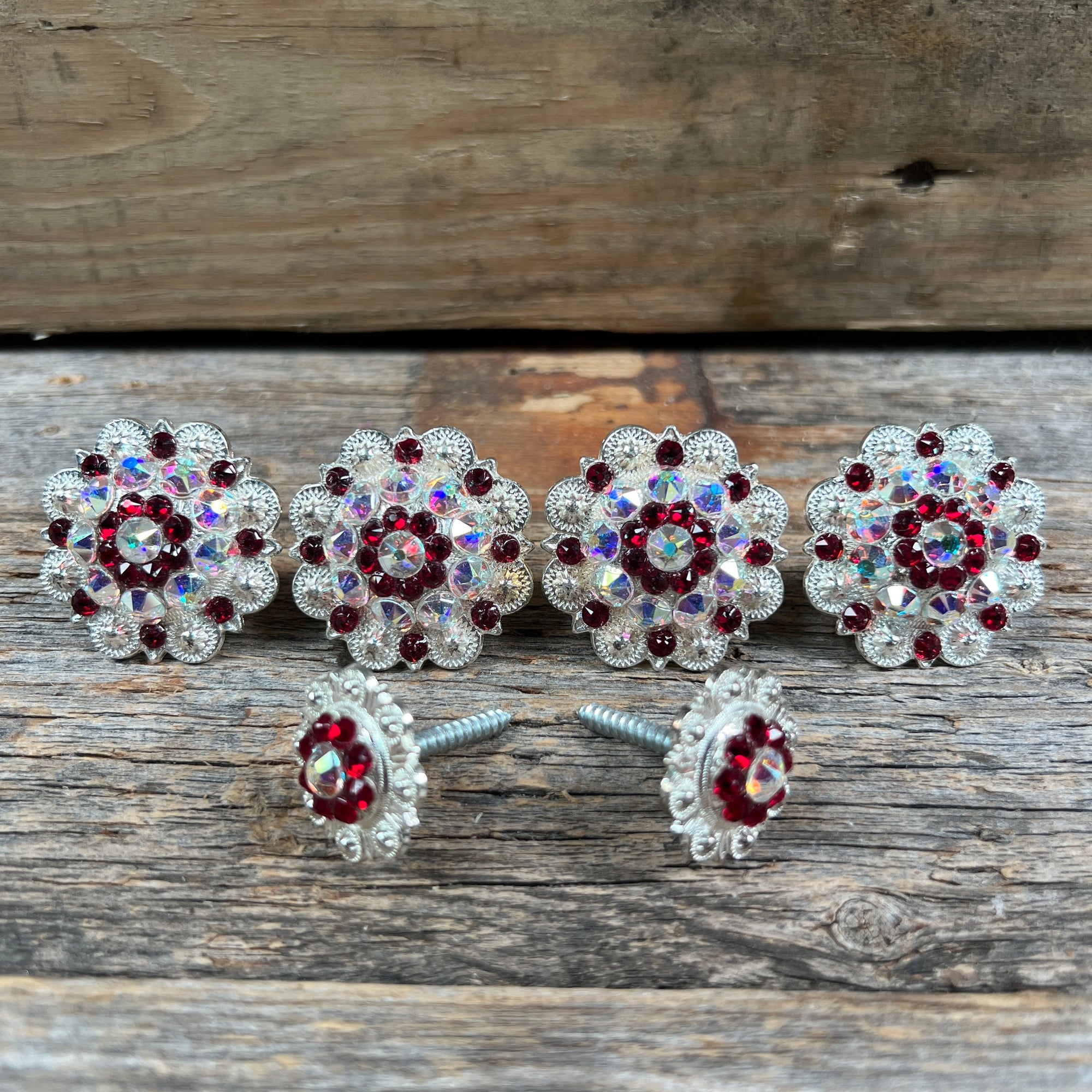 Bright Silver Ruby &amp; AB Saddle Conchos