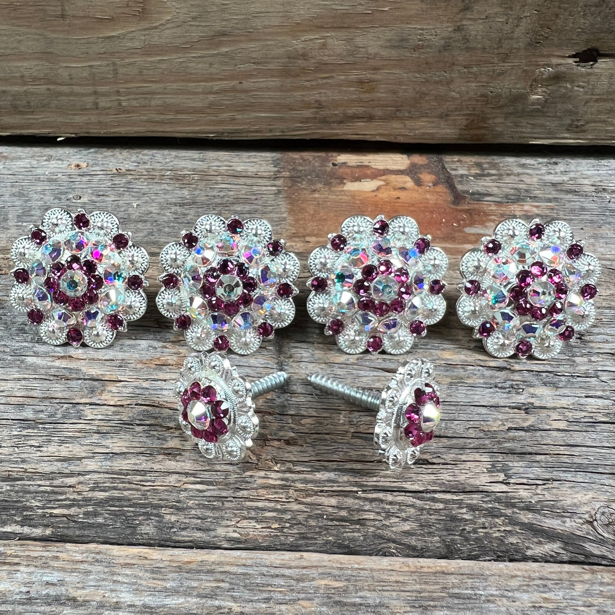 Bright Silver Fuchsia &amp; AB Saddle Conchos