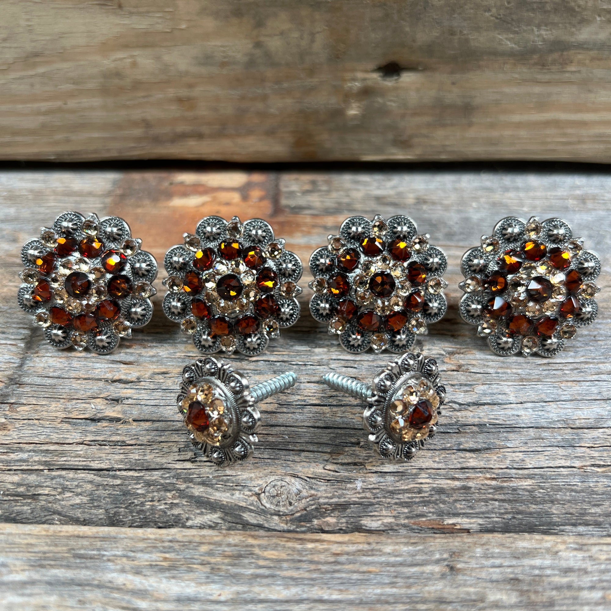 Antique Silver Topaz &amp; Champagne Saddle Conchos