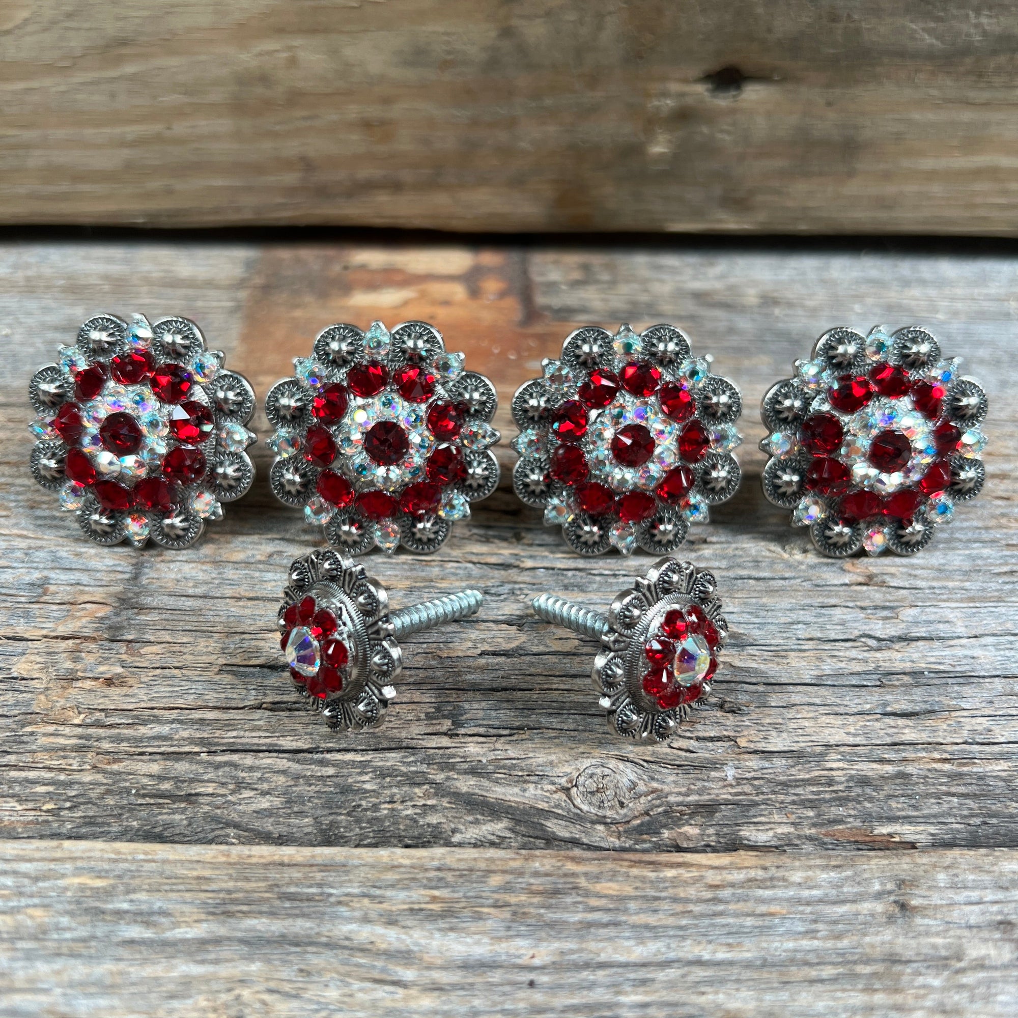 Antique Silver Ruby &amp; AB Saddle Conchos