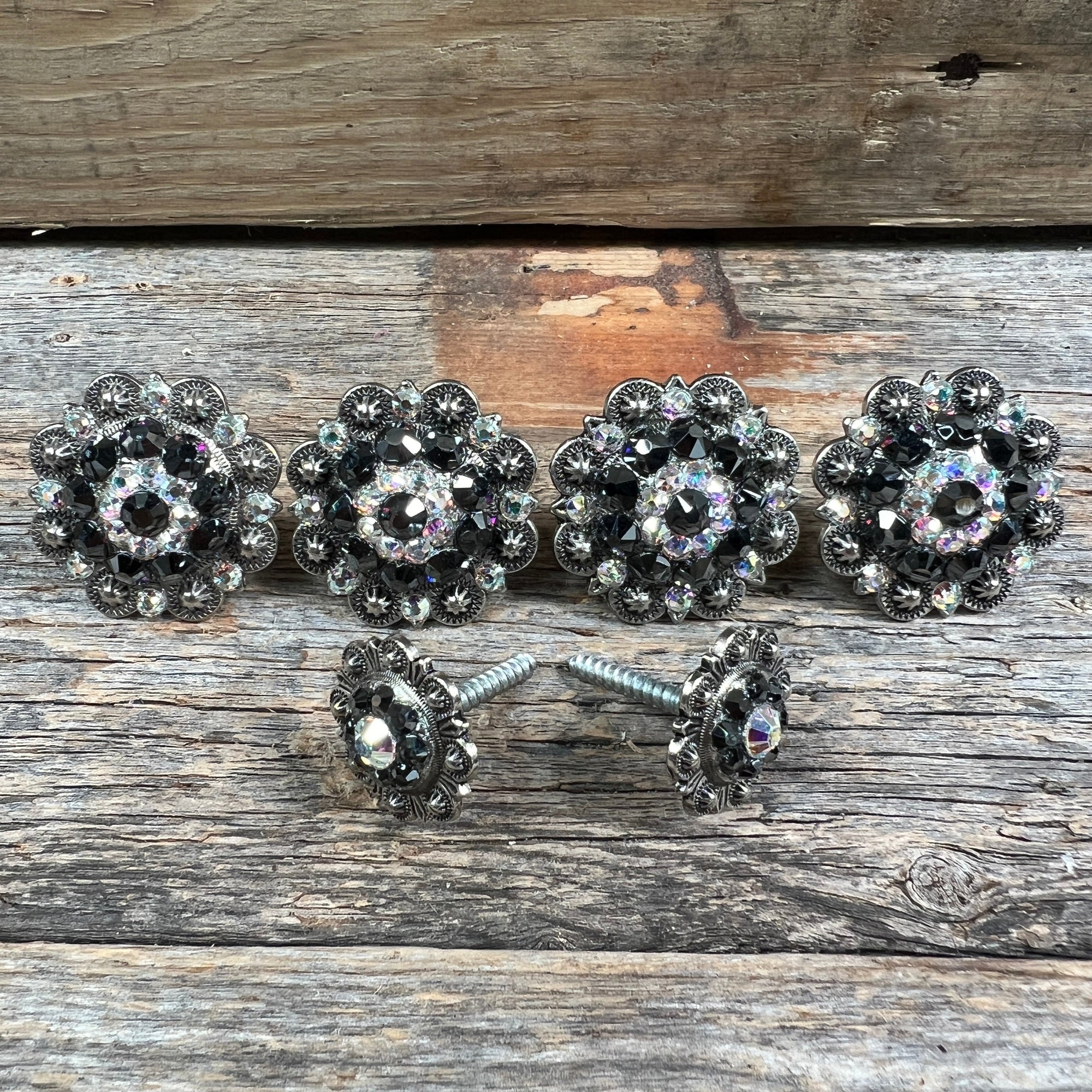 Antique Silver Jet &amp; AB Saddle Conchos