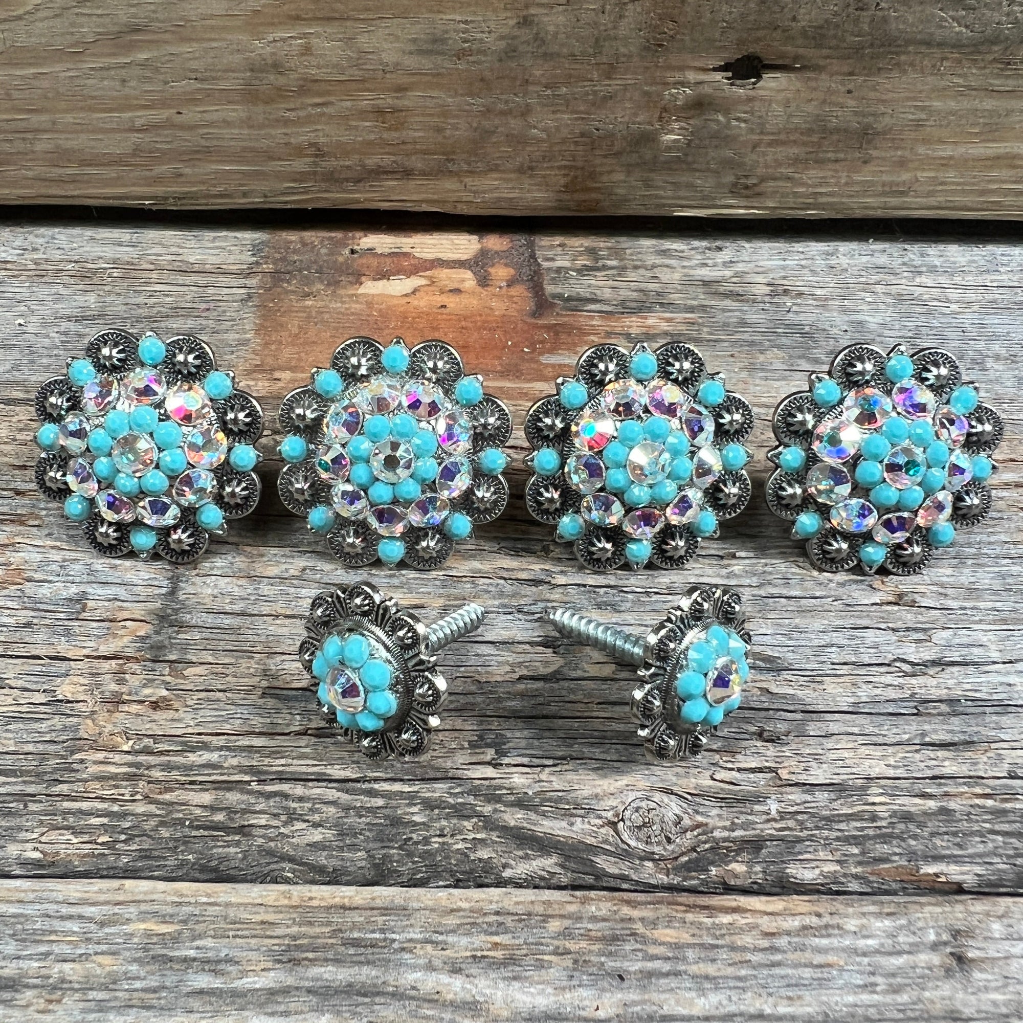 Antique Silver Turquoise &amp; AB Saddle Conchos