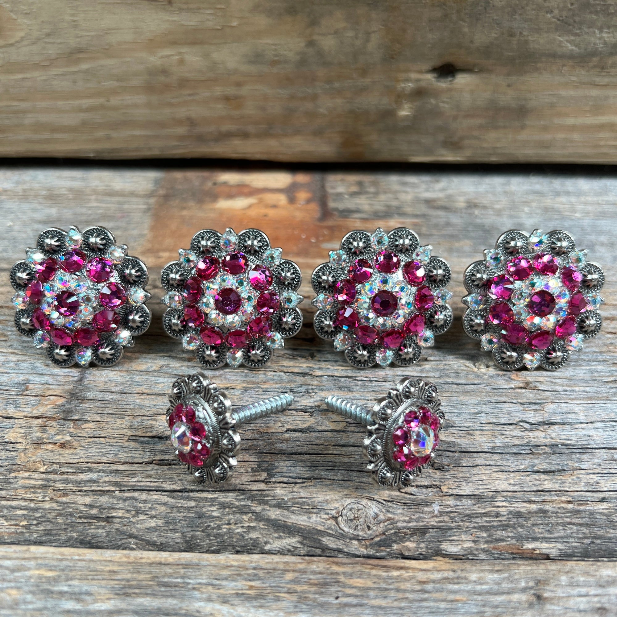 Antique Silver Fuchsia &amp; AB Saddle Conchos