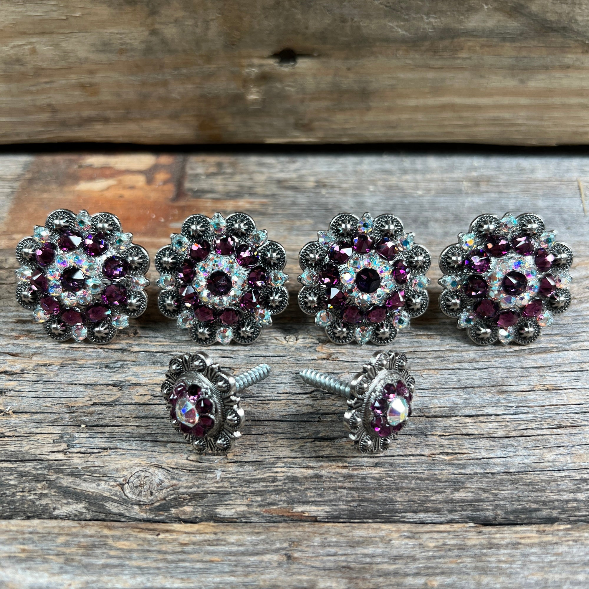 Antique Silver Amethyst &amp; AB Saddle Conchos