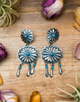 Sterling Silver Kingman Turquoise Dangle Earrings – Native Made by Cordelo Chee
