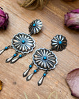 Sterling Silver Kingman Turquoise Dangle Earrings – Native Made by Cordelo Chee