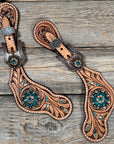 Floral Teal Dot Spur Straps - Copper Teal, Champagne 