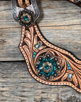 Floral Teal Dot Spur Straps - Copper Teal, Champagne 