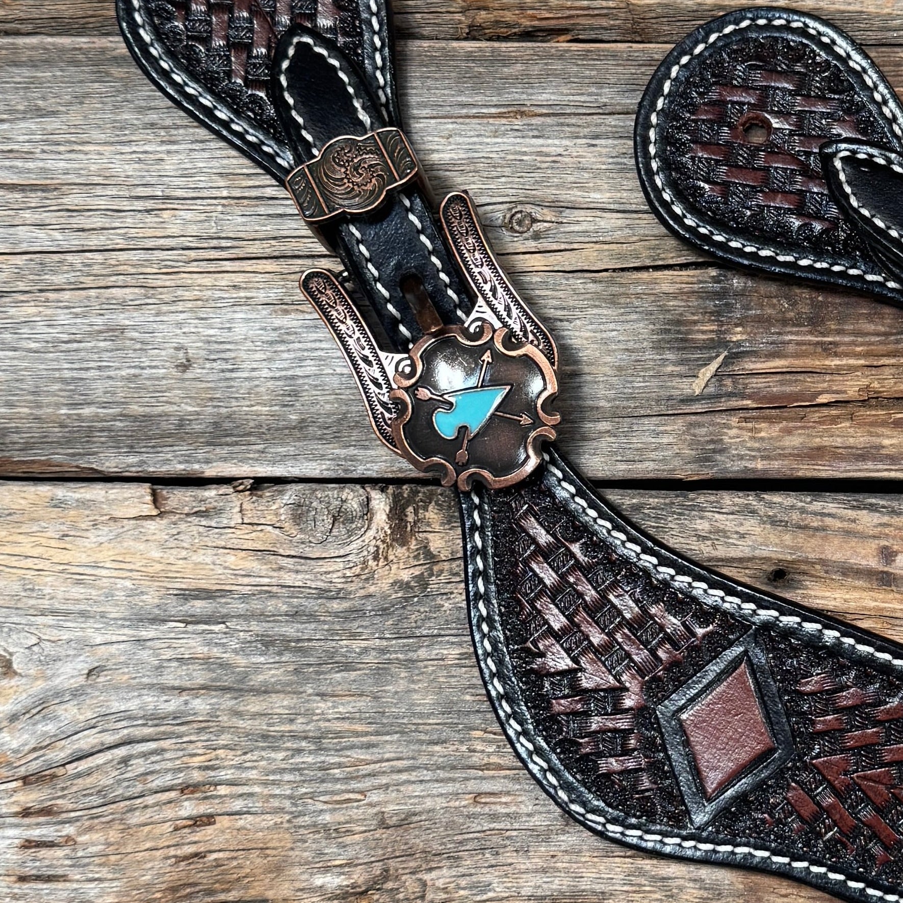 Dark Oil Diamond Spur Straps - Western Buckles 