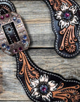 Triple Tone Floral Fuchsia, AB, Lilac Spur Straps 
