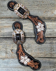 Triple Tone Floral Champagne, Clear Spur Straps 