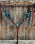 Medium Oil Basketweave Teal, Champagne Browband/One Ear Tack Set  