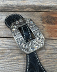 Black Floral Tooled Spur Straps - European Clear Buckles 