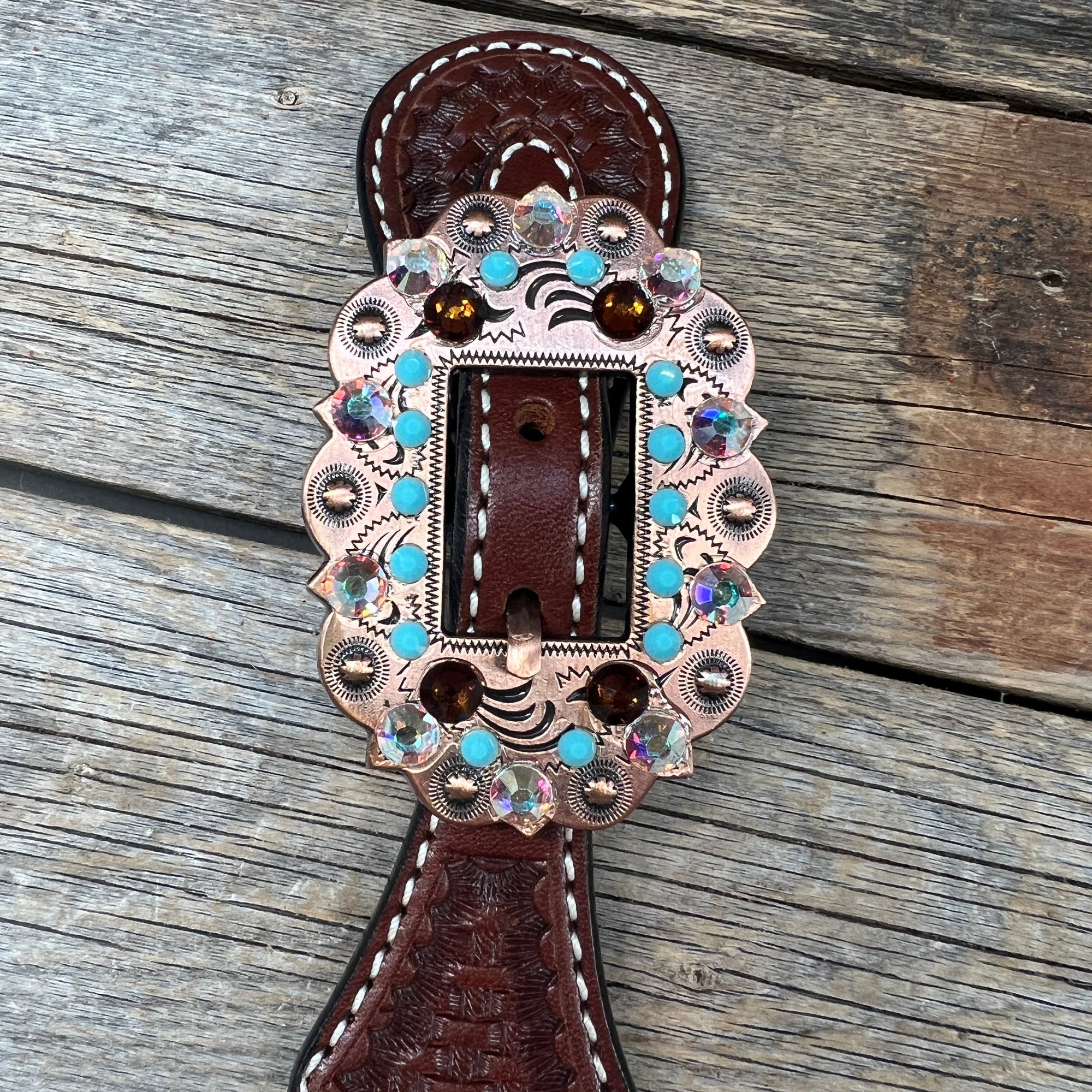 Basketweave Spur Straps - Copper Conchos 