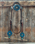 Medium Oil Basketweave Teal, Champagne Browband/One Ear Tack Set  