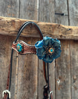 Medium Oil Basketweave Teal, Champagne Browband/One Ear Tack Set  