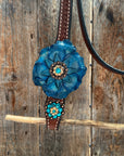 Medium Oil Basketweave Teal, Champagne Browband/One Ear Tack Set  