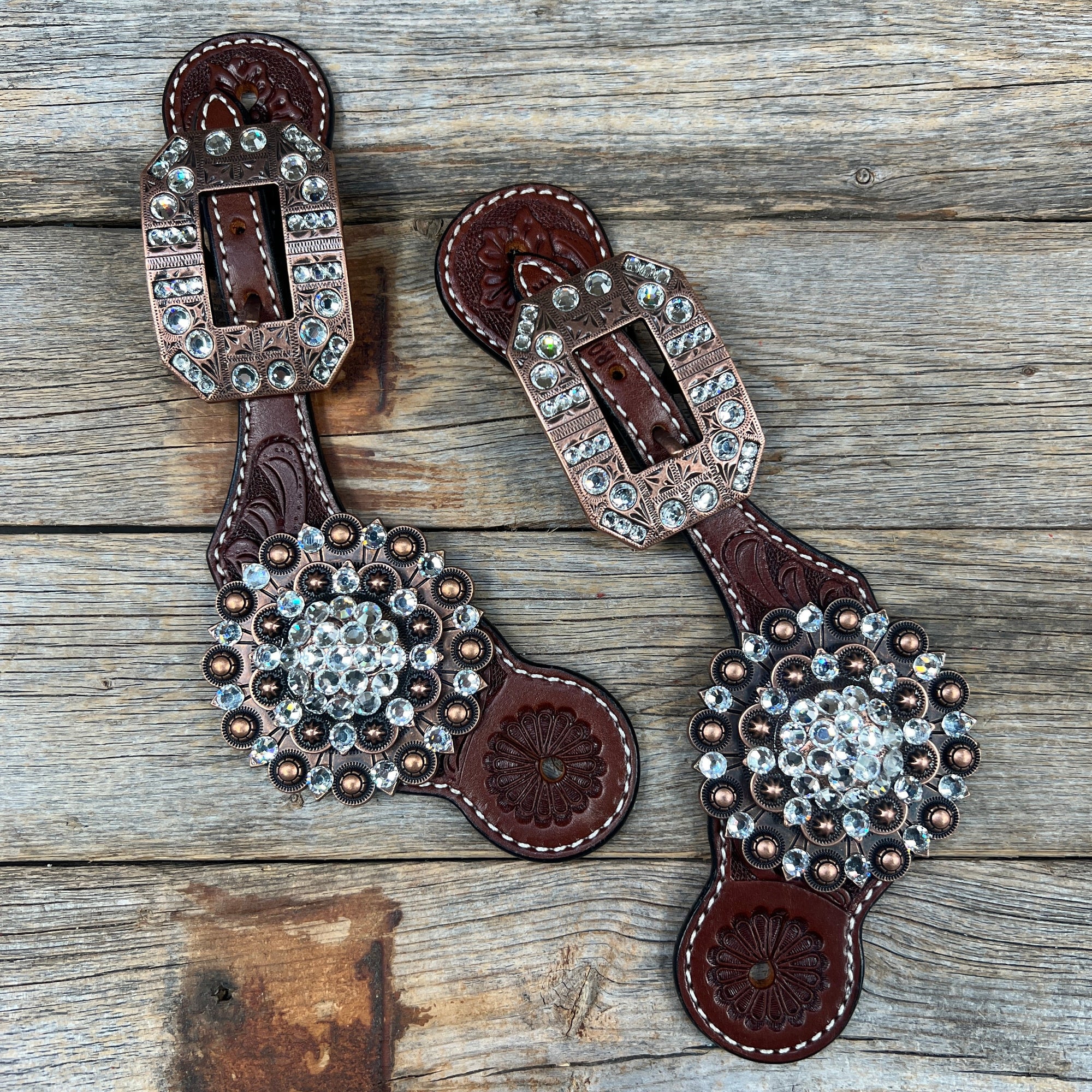Floral Spur Straps - Copper Conchos 