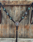 Dark Oil Basketweave Fuchsia, Clear, Emerald Browband/One Ear Tack Set  