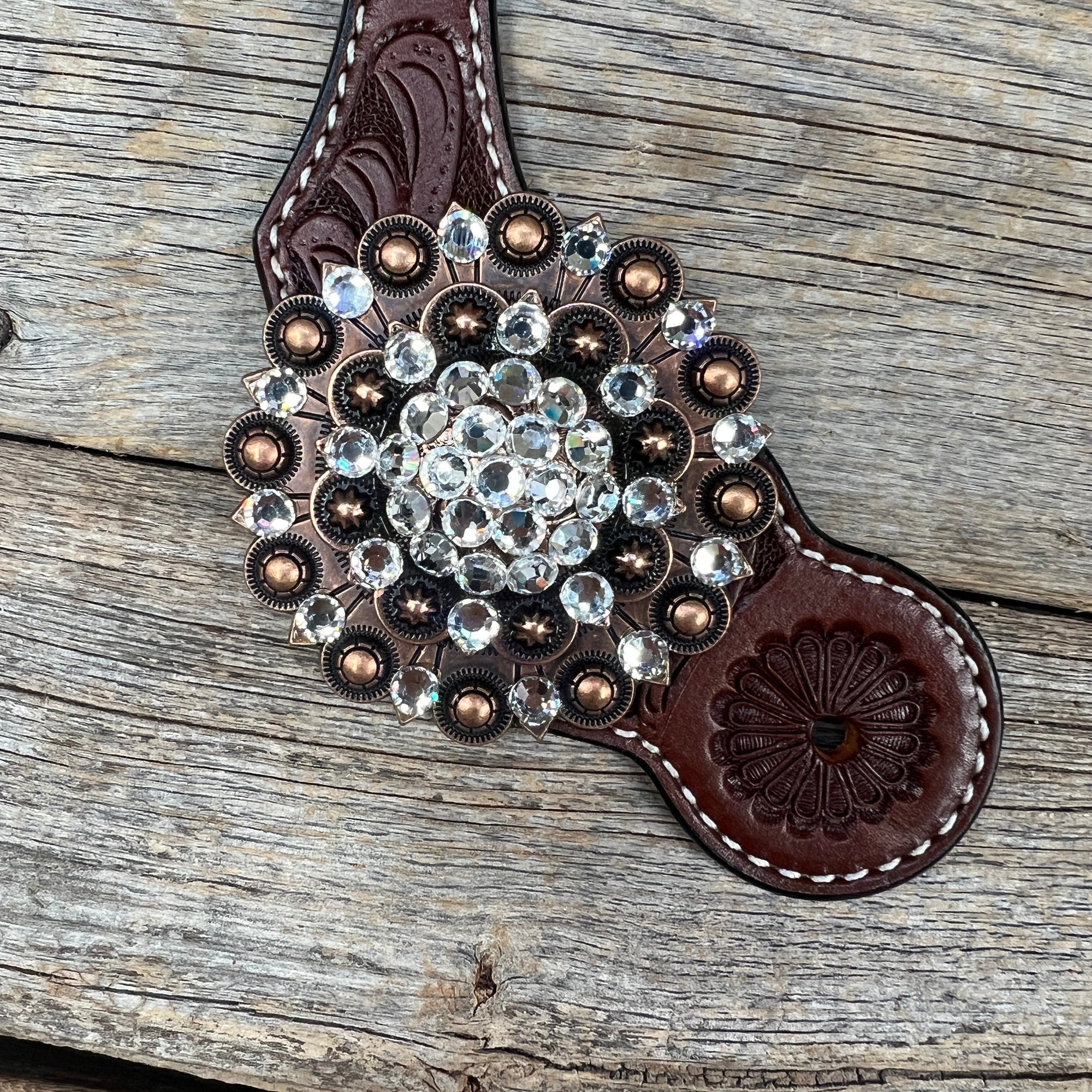 Floral Spur Straps - Copper Conchos 